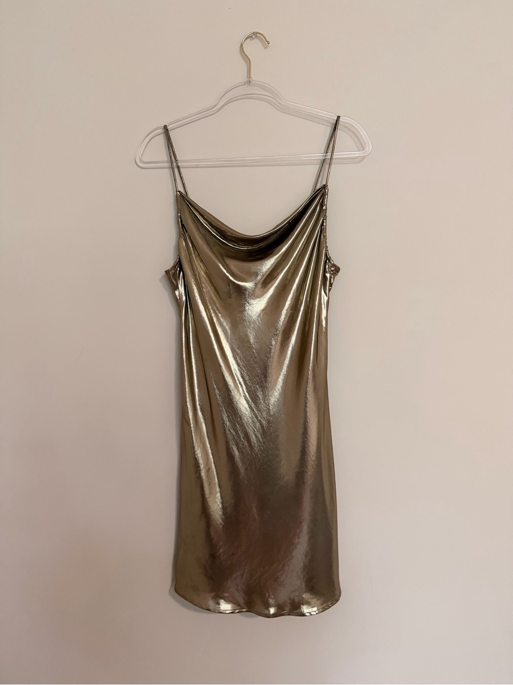 Metallic Silver Cowl Neck Slip Dress